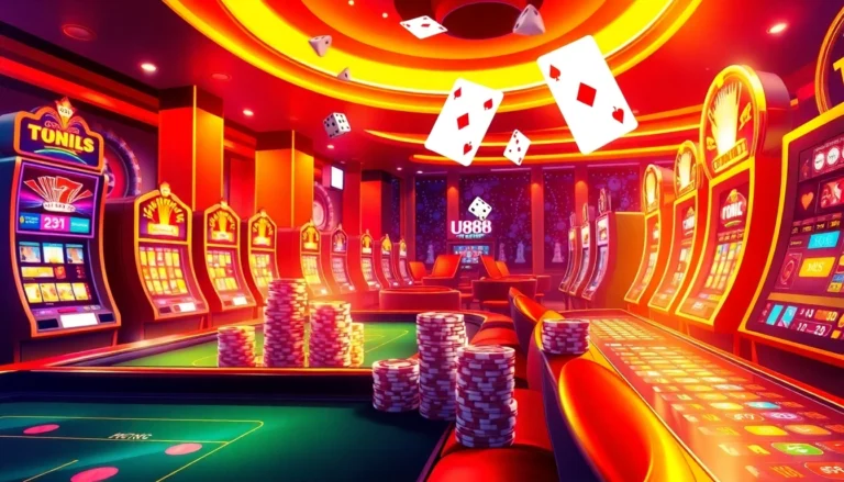 Experience the thrill of u888 online casino with vibrant tables, flashy slot machines, and poker chips.