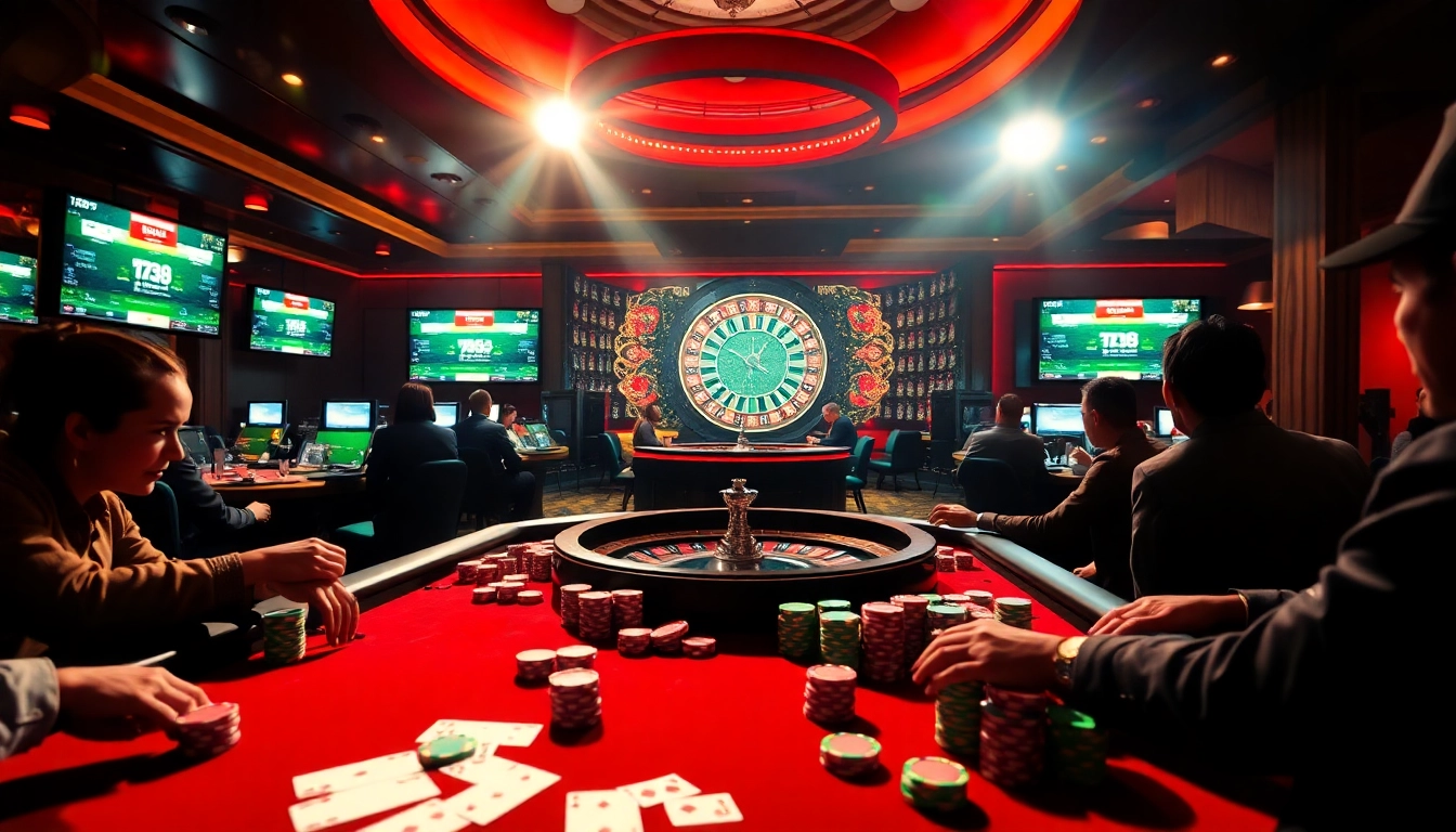 Hi88 players engaged in an exhilarating poker game, showcasing vibrant chips and thrilling bets.