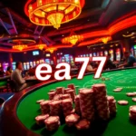 Experience the lively atmosphere of ea77, where players bet on exciting roulette and poker games under dazzling lights.
