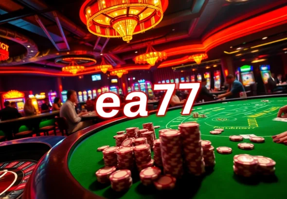 Experience the lively atmosphere of ea77, where players bet on exciting roulette and poker games under dazzling lights.