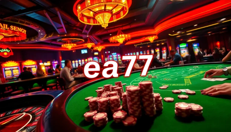 Experience the lively atmosphere of ea77, where players bet on exciting roulette and poker games under dazzling lights.