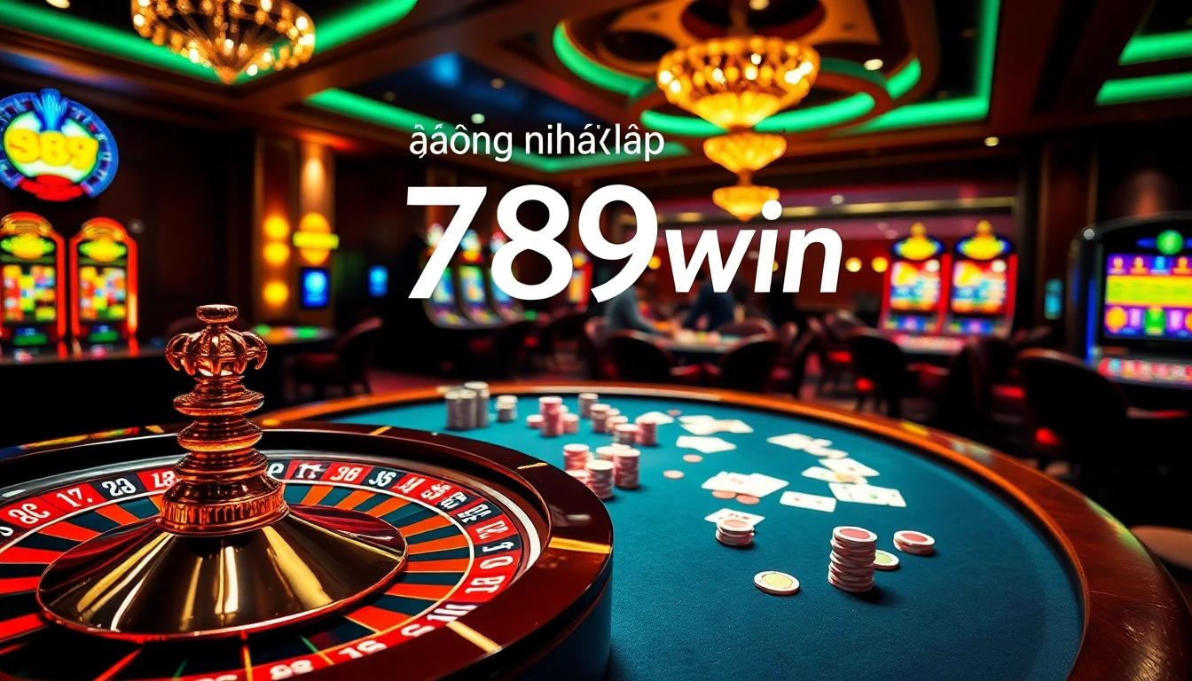 Experience the thrill of đăng nhập 789win as you engage in an exciting poker game with vibrant chips and a spinning roulette wheel.