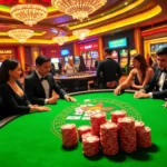 Experience kp88's lively poker scene featuring players, chips, and roulettte that captures the thrill of gambling.