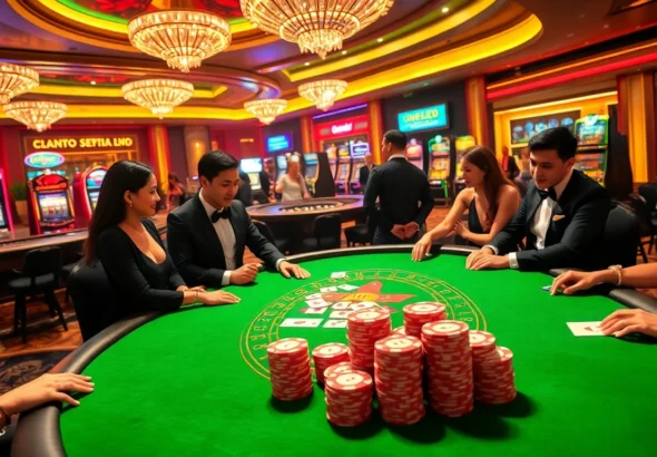 Experience kp88's lively poker scene featuring players, chips, and roulettte that captures the thrill of gambling.