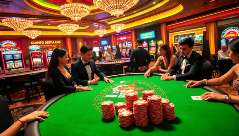 Experience kp88's lively poker scene featuring players, chips, and roulettte that captures the thrill of gambling.